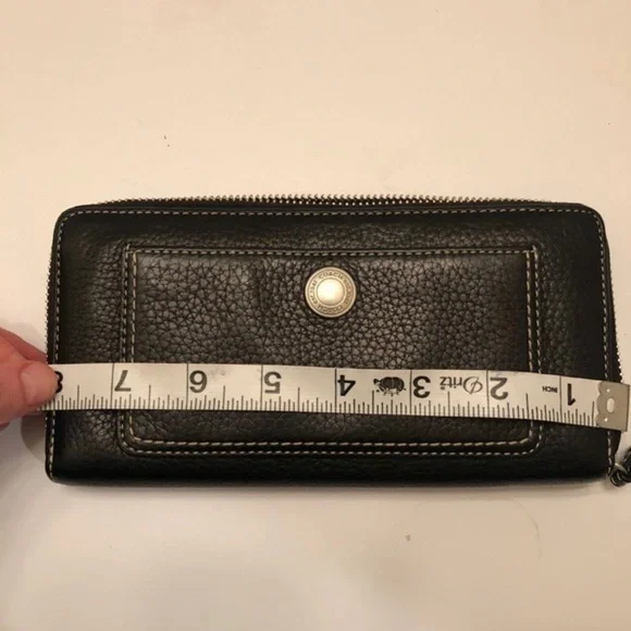 Coach black leather zipper accordion wallet